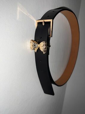 Kate Spade New York Black Belt with Gold Bow Buckle